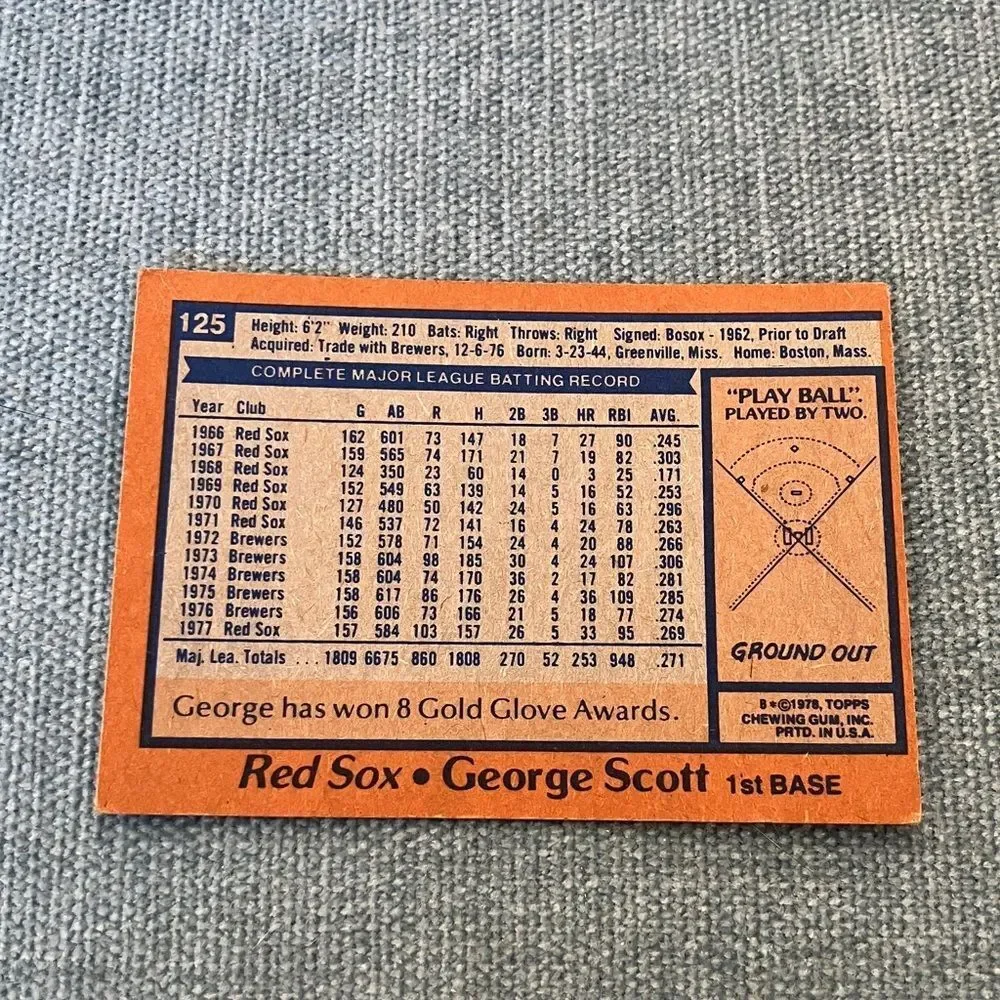1978 Topps Boston Red Sox Baseball Card Trading Card
